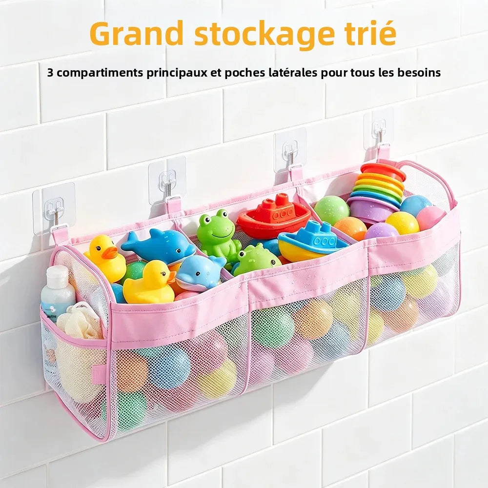 organisateur jouets bain rose maille rapide séchage compartiments poche pratique moderne