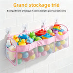organisateur jouets bain rose maille rapide séchage compartiments poche pratique moderne