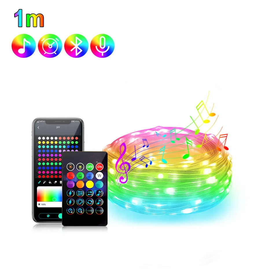 guirlande lumineuse led multicolore clips moderne décoration intérieure noël 1m 50m usb bluetooth