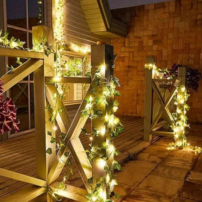 guirlande lumineuse solaire feuilles vertes lumières blanches clips moderne décoration jardin balcon mariage