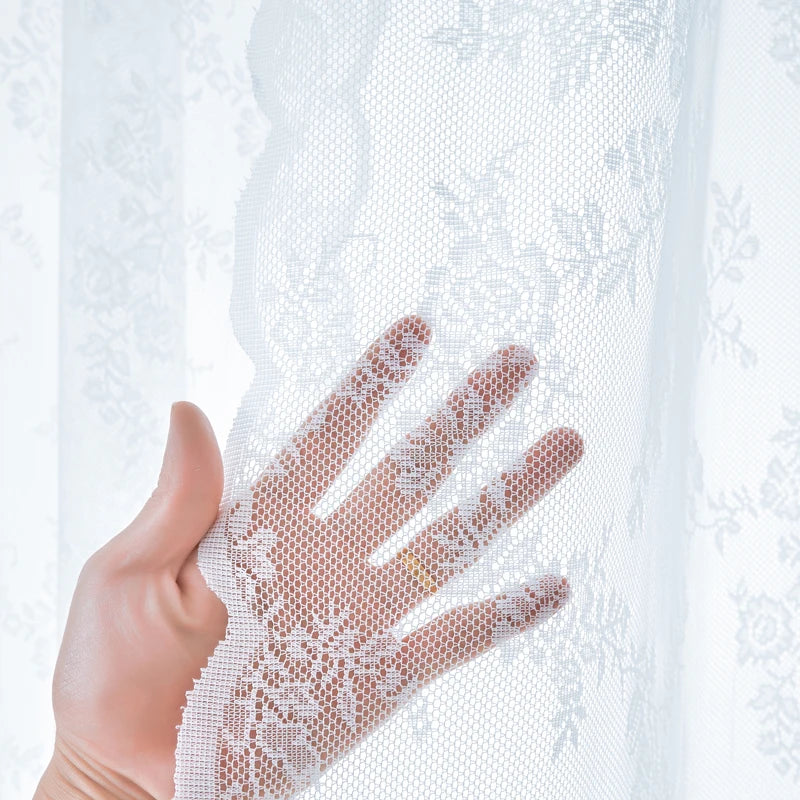 rideau blanc fleur dentelle transparent classique romantique fenêtre intégré machinewasher pastorale