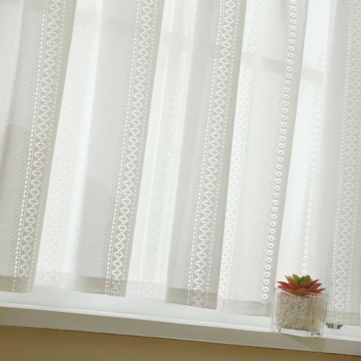 rideau blanc dentelle transparent classique fenêtre cuisine 100cm 130cm polyestère simple