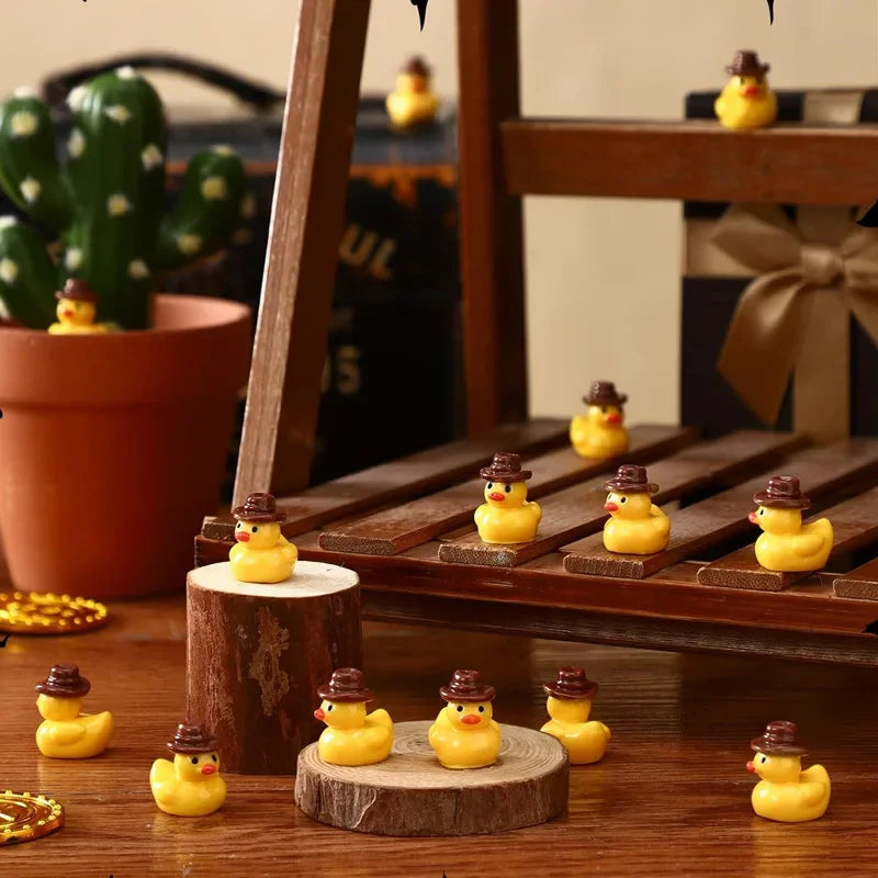 décoration extérieure canards jaunes chapeau cowboy résine animaux décor jardin féerique