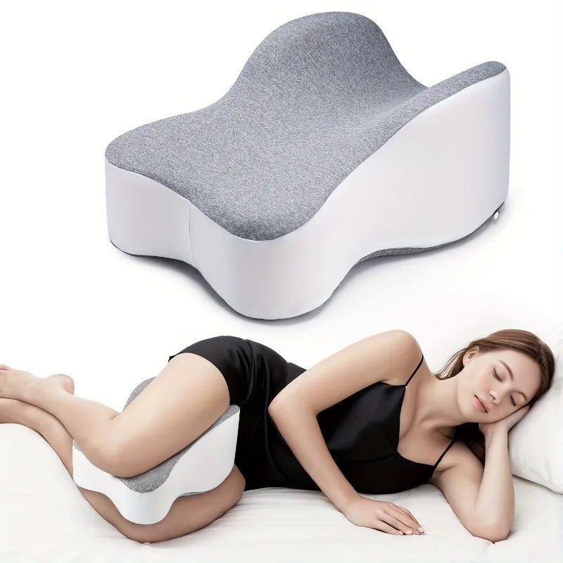 coussin genou mousse mémoire forme polyester gris blanc ergonomique moderne literie soulagement sciatique douleurs