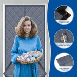 rideau porte gris quilté moderne clips magnétiques zip thermique isolation économique privacité hiver