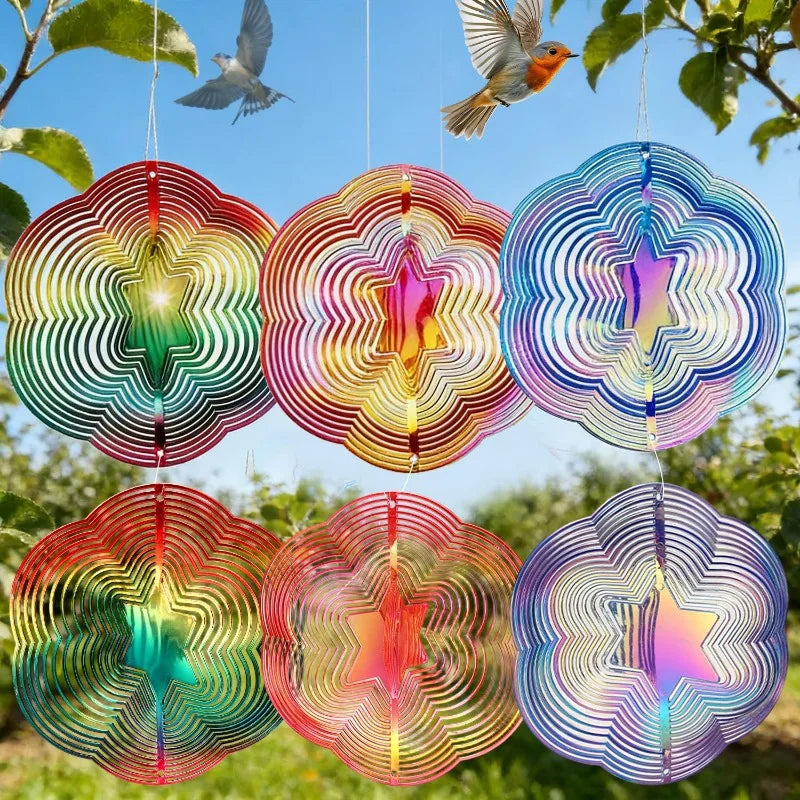 spirales decoratives anti oiseaux multicolore moderne artistique fil suspension jardin decoextérieur reflet