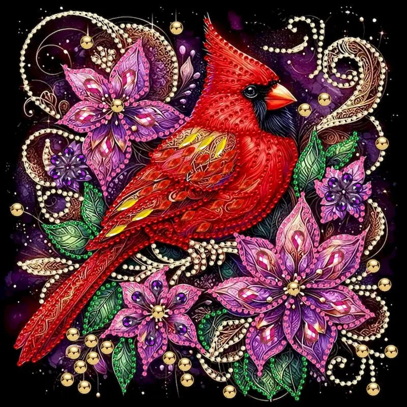 tableau diamants oiseaux fleurs multicolore moderne décoration murale adhésif création artisanale 30x30cm