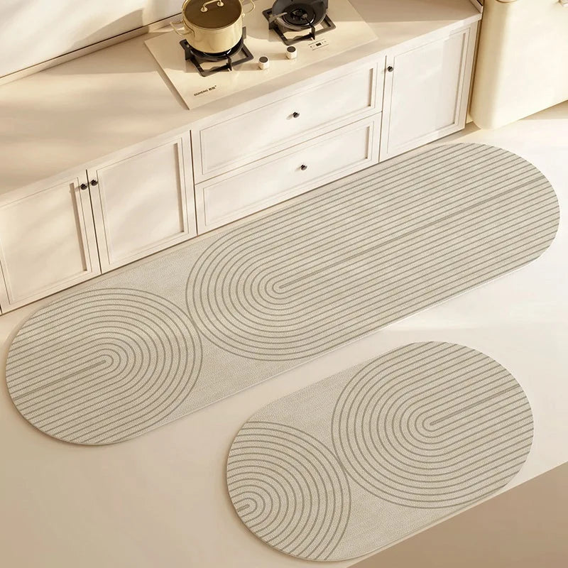 tapis sol antidérapant polyester moderne beige gris lignes concentriques usage intérieur extérieur