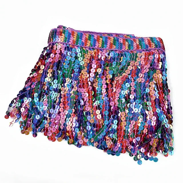 frange pailletée multicolore dentelle perlée élastiquée jupe élégante décoration vêtement textile maison DIY