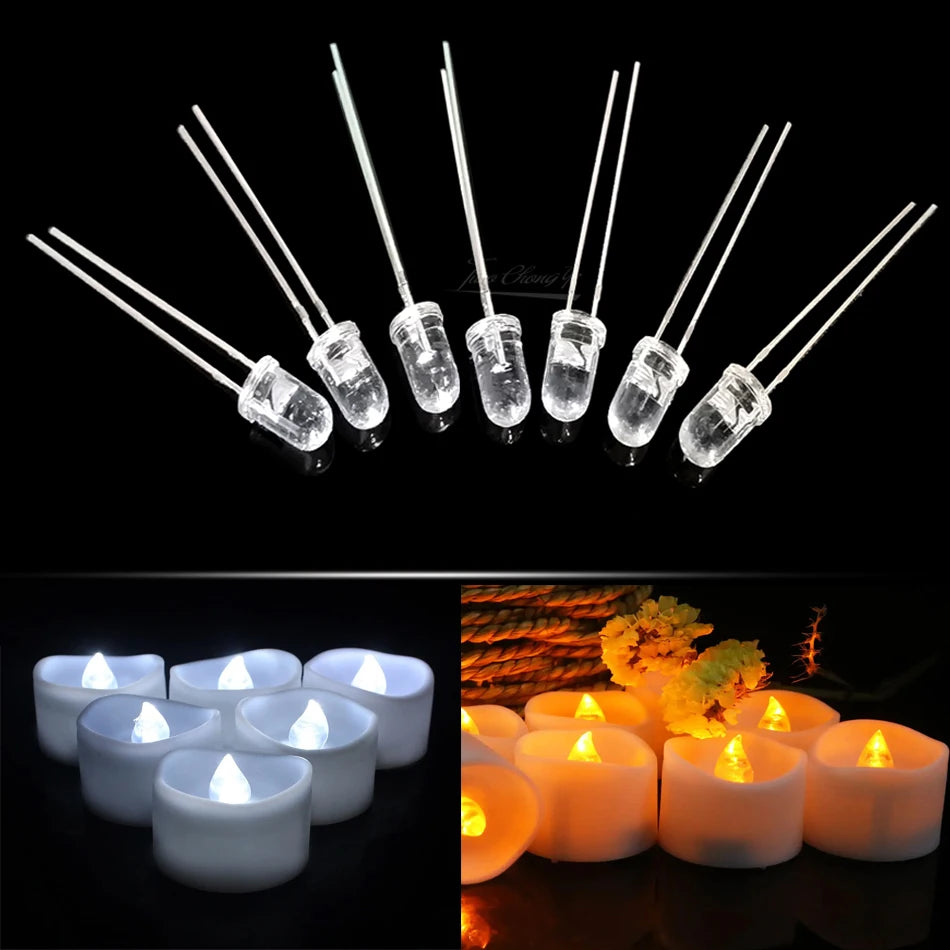 Diodes led 50pcs 3mm 5mm transparentes rouges jaunes clignotantes modernes