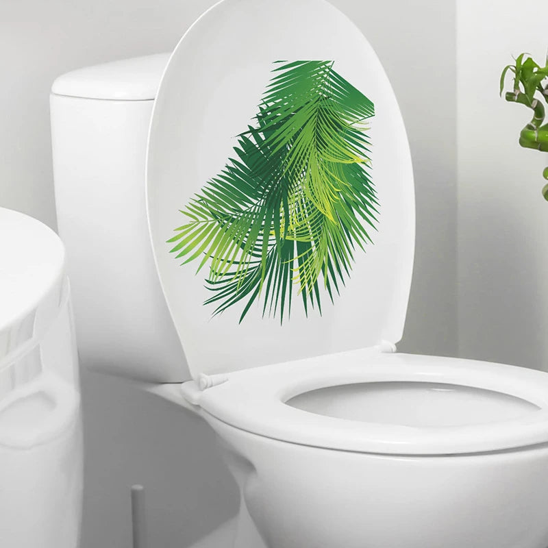 autocollant mural décoration toilettes motif feuilles fleurs floral opaques blanc