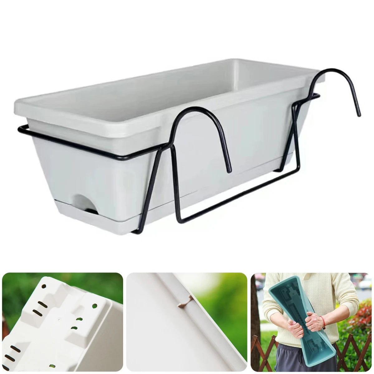 bac fleurs suspendu moderne gris noir vert bacs fleurs crochets métalliques drainage balcon patio