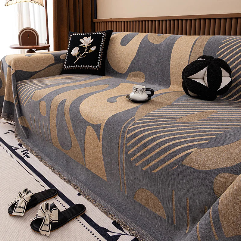 housse canapé tissu chenille motif géométrique moderne protection salon fauteuil grande taille intérieur