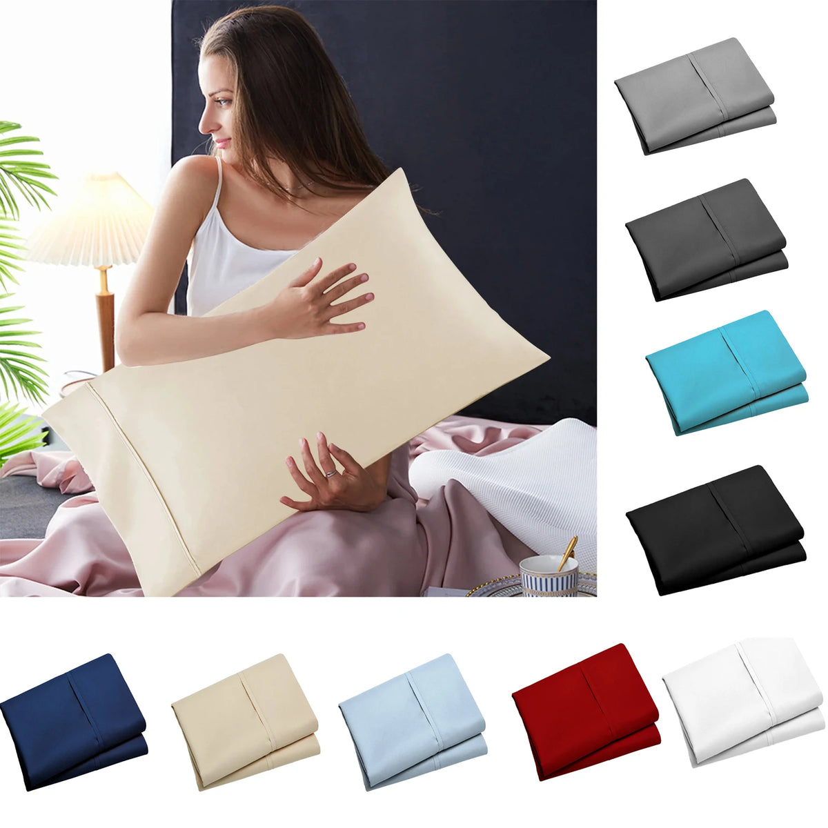 taies d'oreiller microfibre coton polyester beige gris noir bleu rouge blanc enveloppe simple literie
