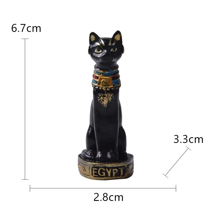 statuette égyptienne ancienne chat ornements hiéroglyphes noir blanc doré