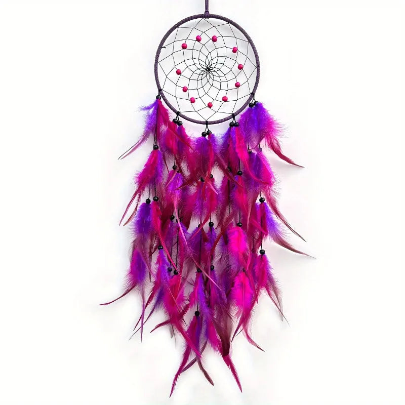 attrape rêves traditionnel plumes bleu vert orange violet décoration murale