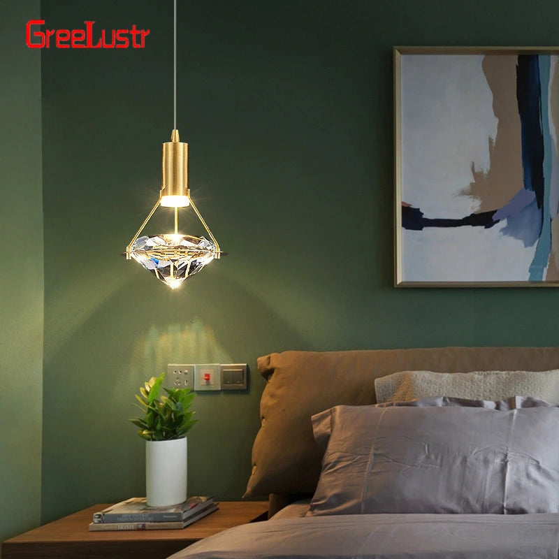 suspension lumineuse moderne cristal or transparent chambre salon led minimaliste