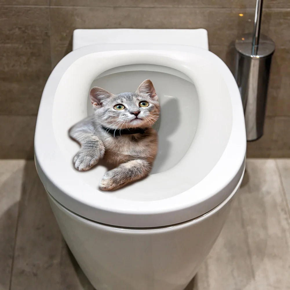 autocollant mural chat toilette gris beige décoration salle bain résistant eau pose facile dimension