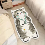 tapis gris cartoon chats motifs floraux polyester lavable machine maison chambre