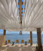 toile décorative suspendue ondulations vagues plissures semi transparent vert clair blanc beige orange rose