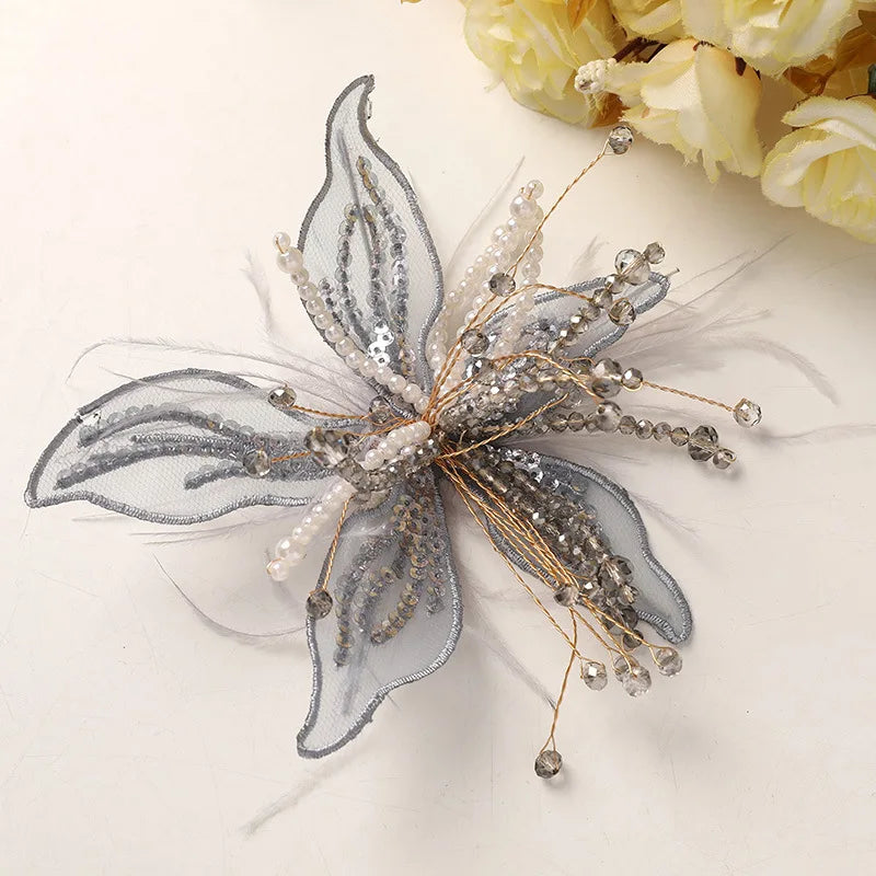 accessoire cheveux fleurs artificielles strass blanc doré élégant décoratif translucent