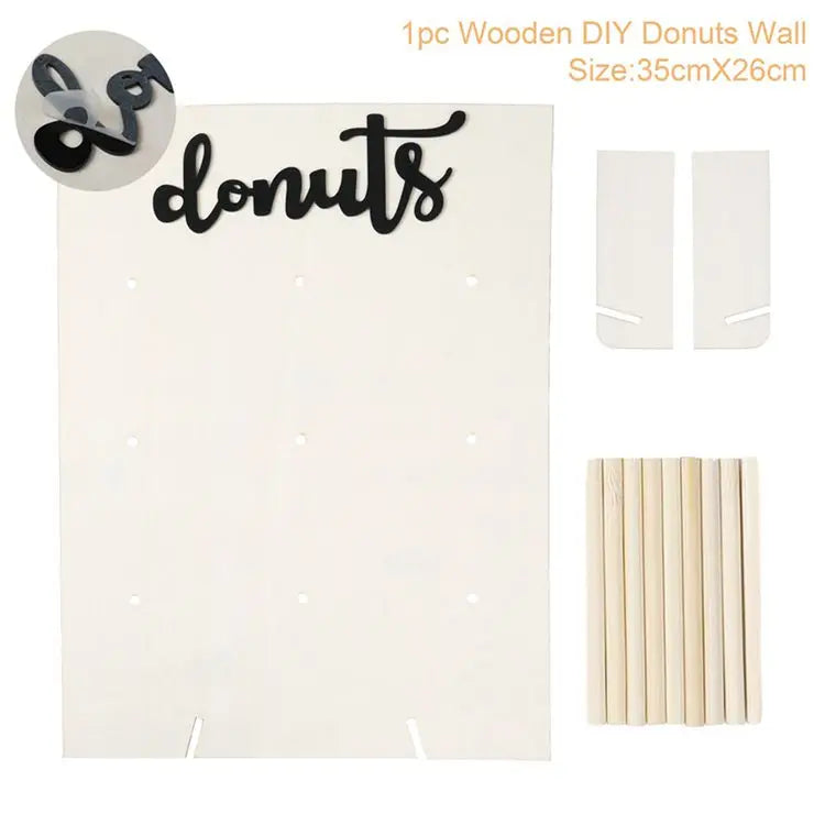supports donuts bois clair fête donuts multicolores sprinkles glaçage textures variées donut bar piñata