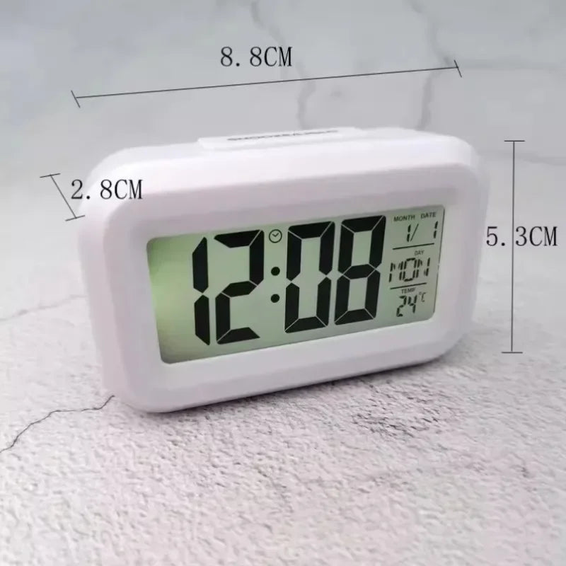 horloge numérique moderne compacte affichage lcd vert noir blanc rose clair timer radio fonctionnement