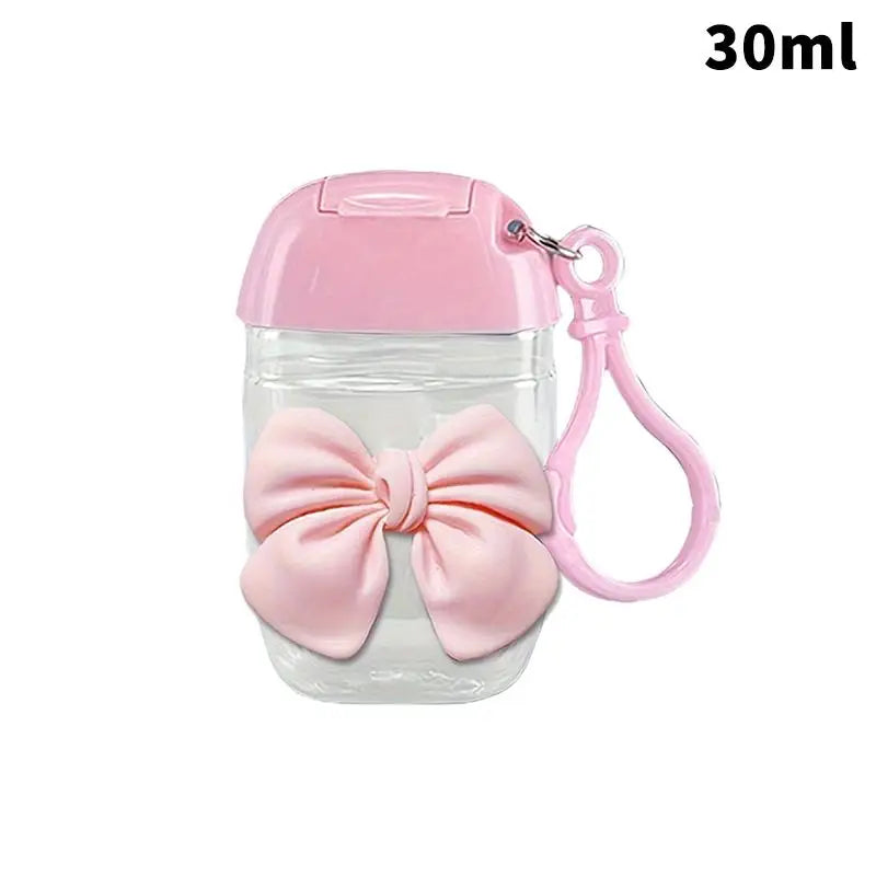 flacon gel hydroalcoolique transparent rose ruban noeud clip moderne rechargeableextérieur