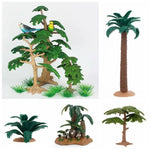plantes artificielles réalistes feuilles larges troncs texturés base terreuse opacité vert brun jardin miniature
