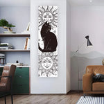 tapisserie art noir blanc chats soleils lunes motifs floraux contemporains décoration murale bohème rétro