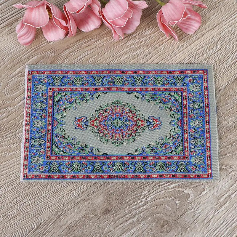 petit tapis miniature maison poupee decoratif franges motif floral turc