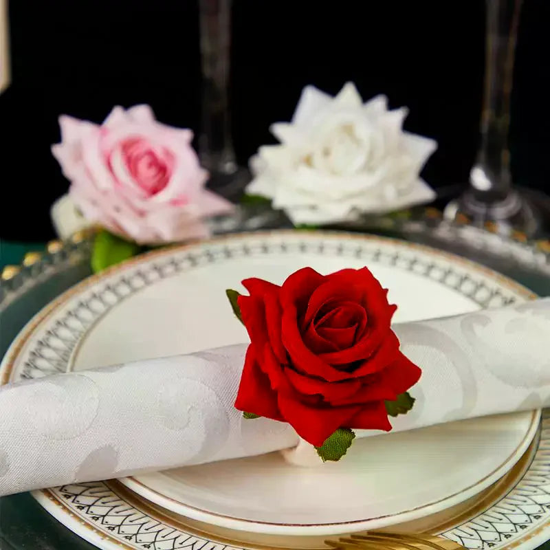boucle serviette rose blanche rouge bleu fleurs artificielles tissu classique adhésif mariage valentin