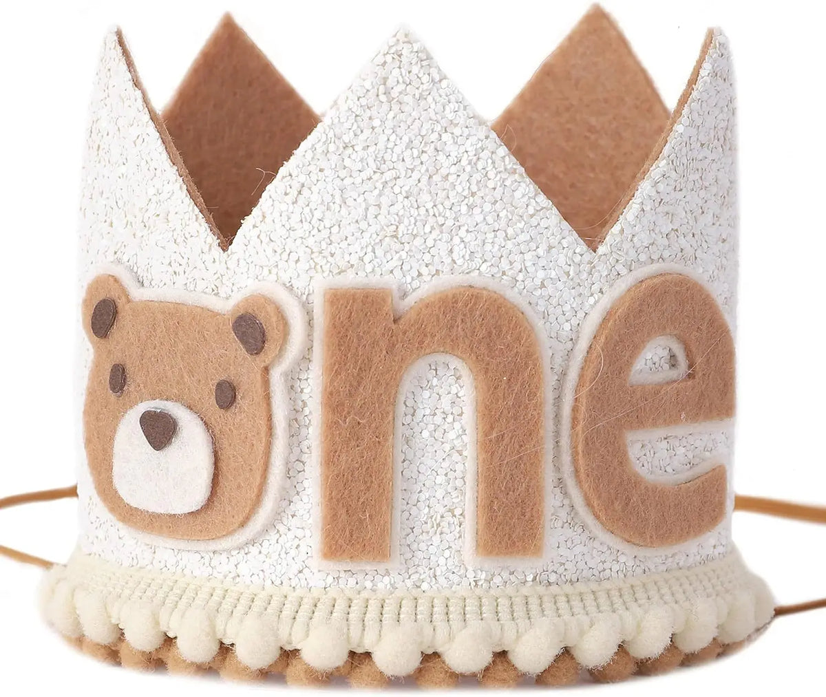 couronne enfantine ours glitter blanc pompons ruban anniversaire deco enfant marron clair festive