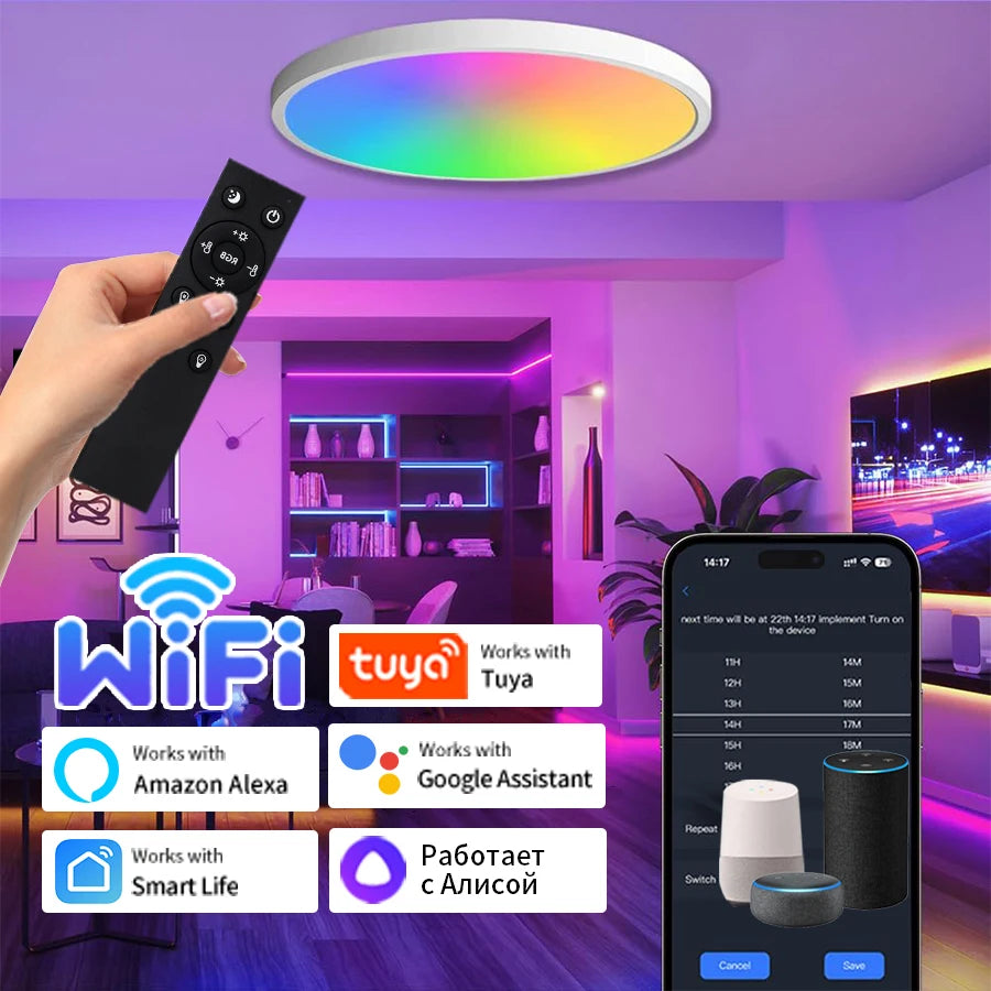 plafonnier led noir blanc moderne minimaliste télécommande wifi rgb adaptable chambre cuisine