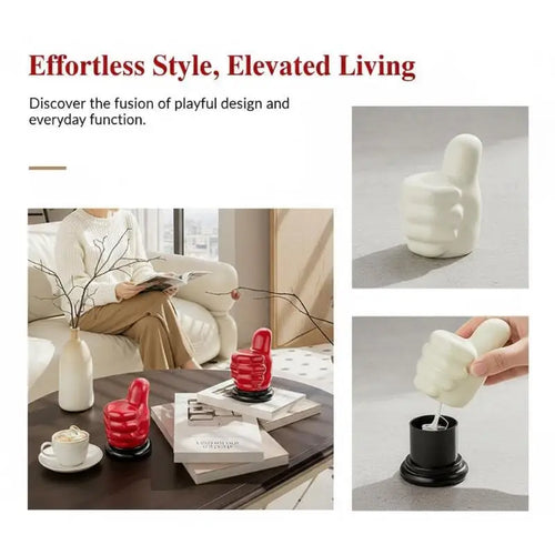 porte dentelles bâtonnets cure dents main stylisée rouge blanche moderne ludique fixations base noire