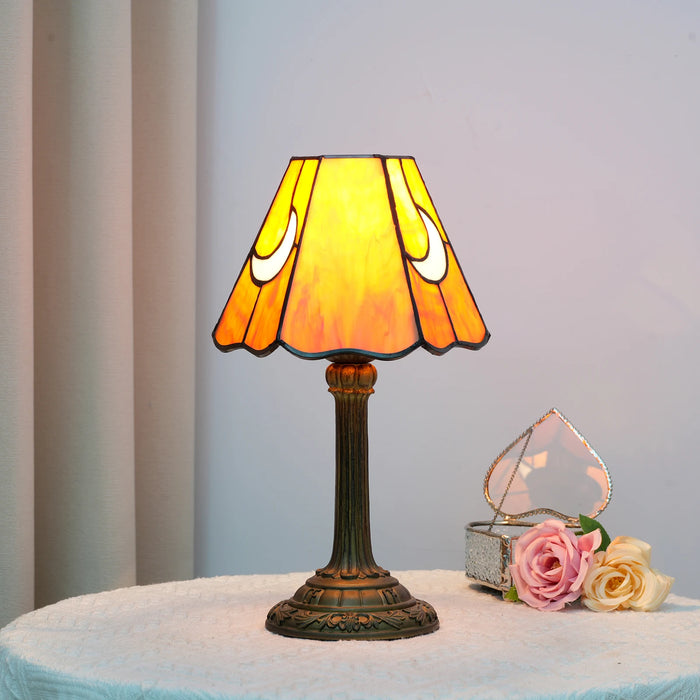 lampe table art déco résine blanc bleu violet motif abstrait interrupteur bouton poussoir opacité