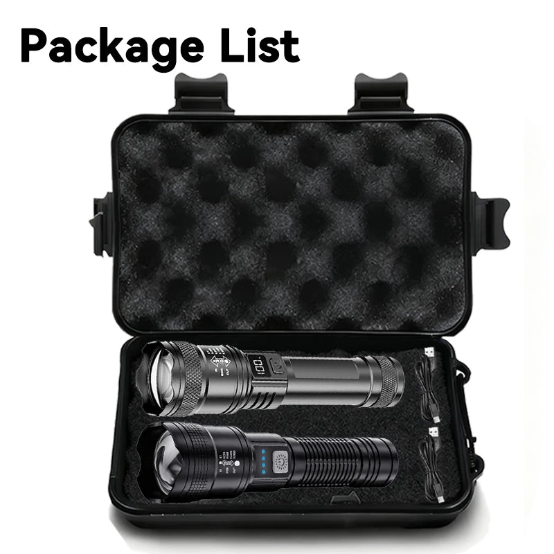lampe torche noire led puissante rechargeable urgence camping 1000lm moderne résistante chocs
