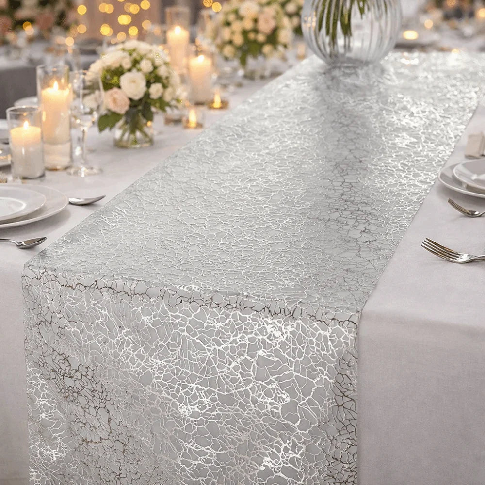 nappe runner festive or argent rose motif ajouré semi transparent mariage table décoration anniversaire