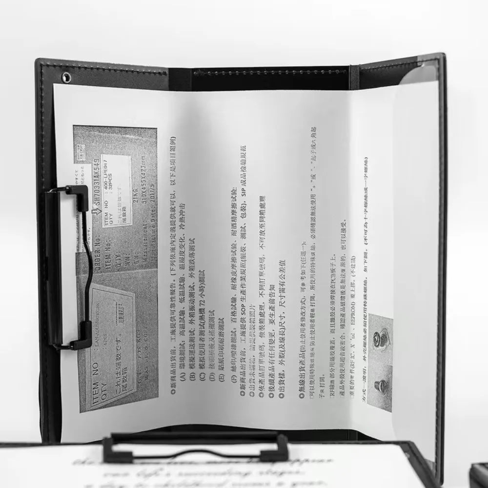 porte documents noir moderne plastique 312mm 241mm clips papier stylo