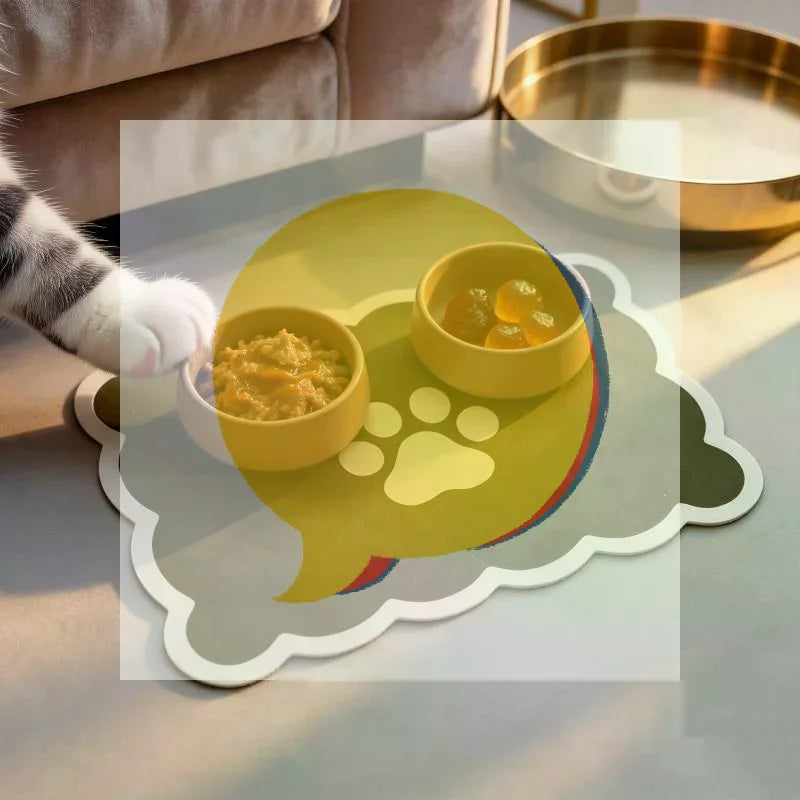 tapis animaux gris rose imprimé pattes moderne antidérapant deux bols alimentation
