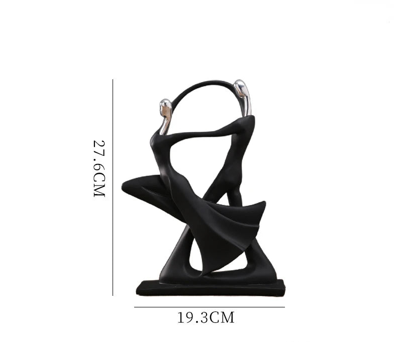 statue musicien moderne abstraite saxophone guitare noire décoration intérieure couple instrumental résine opaque base