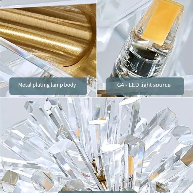 Suspension lumineuse cristal transparent moderne élégante chaînes blanc doré chambre salon