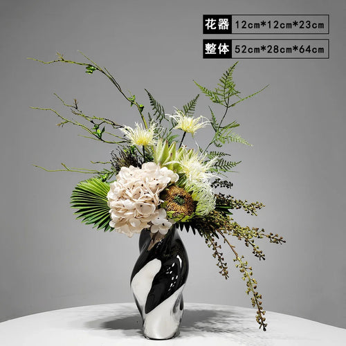 vase moderne argenté brillant fleurs artificielles blanches vertes décoration maison