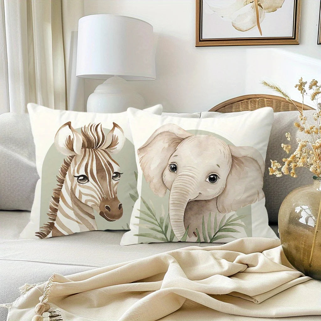 taies d'oreiller imprimées animaux zèbre girafe léopard éléphant moderne 45x45cm polyester zipper decoration chambre