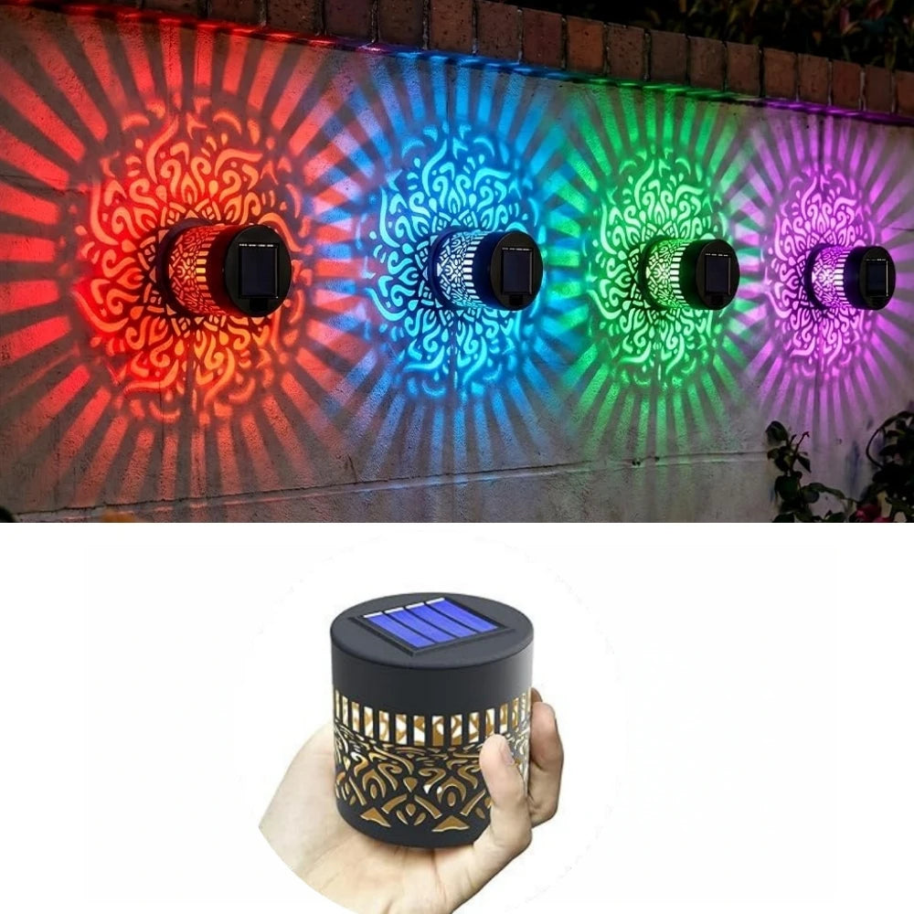 lampe solaire mandala multicolore élégante autoinstallation ip65 led mur extérieur contemporain