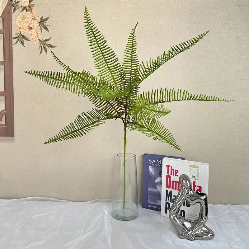 décoration extérieure plante artificielle feuilles vertes fines moderne 80cm tringle fixée éléments