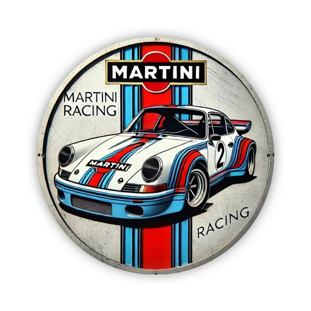 plaque décorative martini racing blanc bleu rouge vintage aluminium salle bain chambre coucher