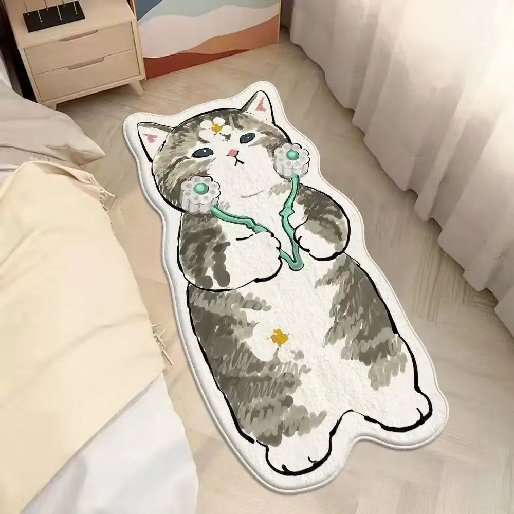 tapis gris cartoon chats motifs floraux polyester lavable machine maison chambre
