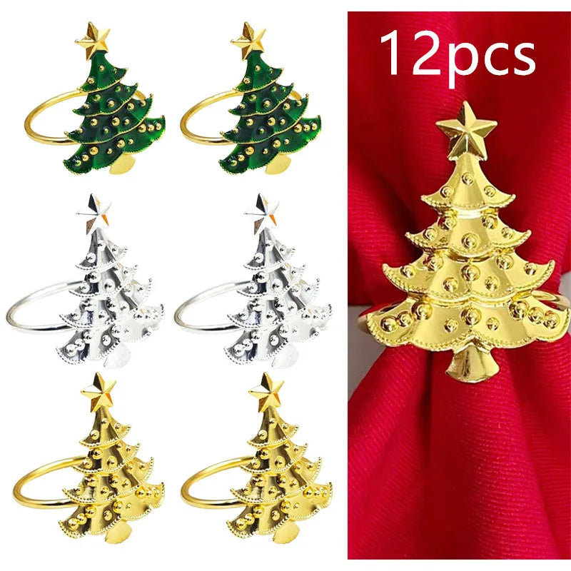 anneaux serviette arbre noël or vert argent décoration festive table hiver noël ornement métal