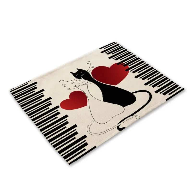 serviettes lin motif chats noir rayures illustration simple beige clair